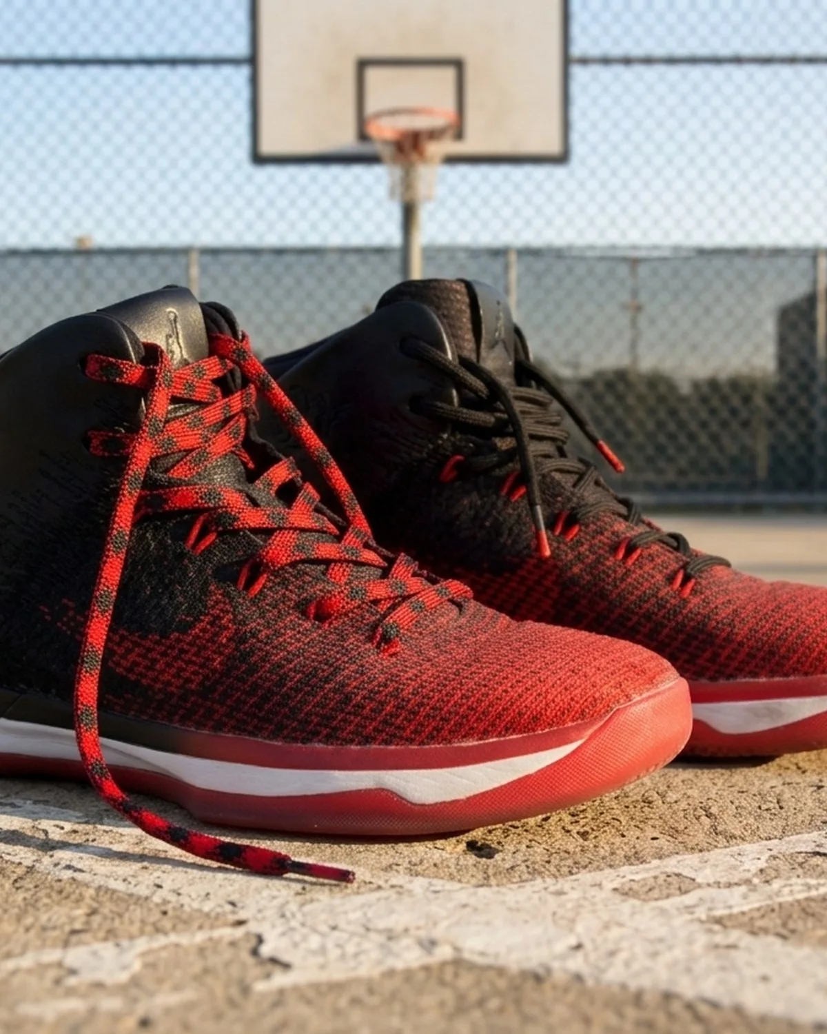 Air Jordan XXXI Banned 配色球鞋，左腳換上手工紅黑編織鞋帶